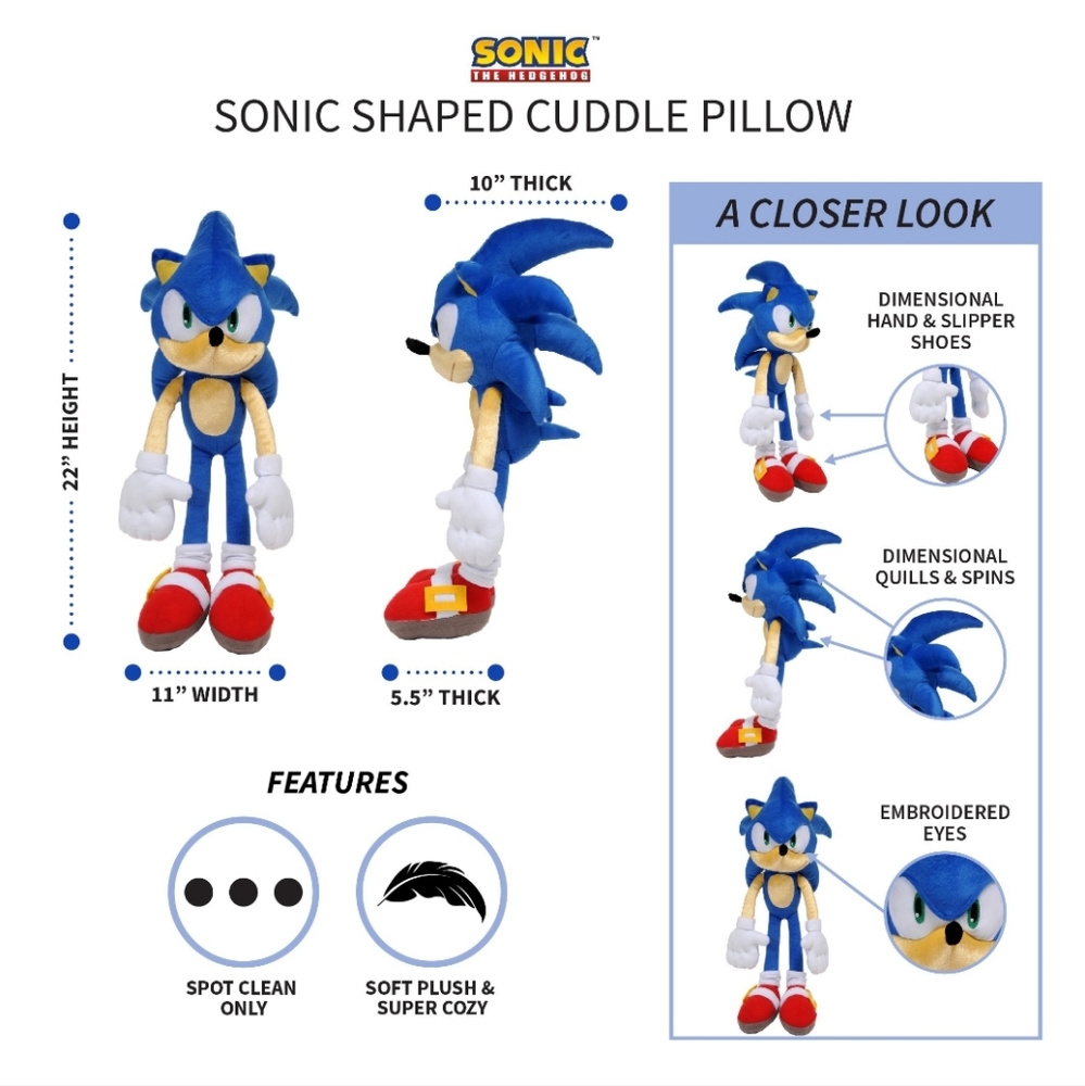 Sonic The Hedgehog 22" Plush Cuddles Pillow Buddy - Picture 5 of 7